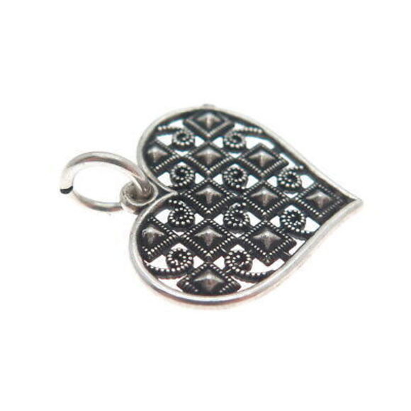 925 Sterling Silver Vintage Heart Filigree Oxidized Charm Pendant - Picture 5 of 6